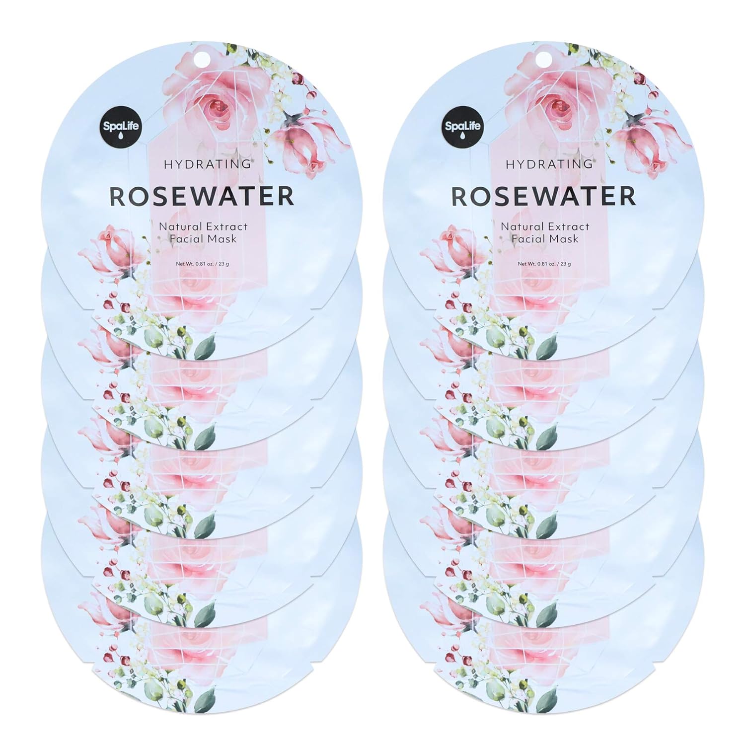 Spa Life Circle Rosewater Hydrating Natural Extract Facial Mask 10 pack