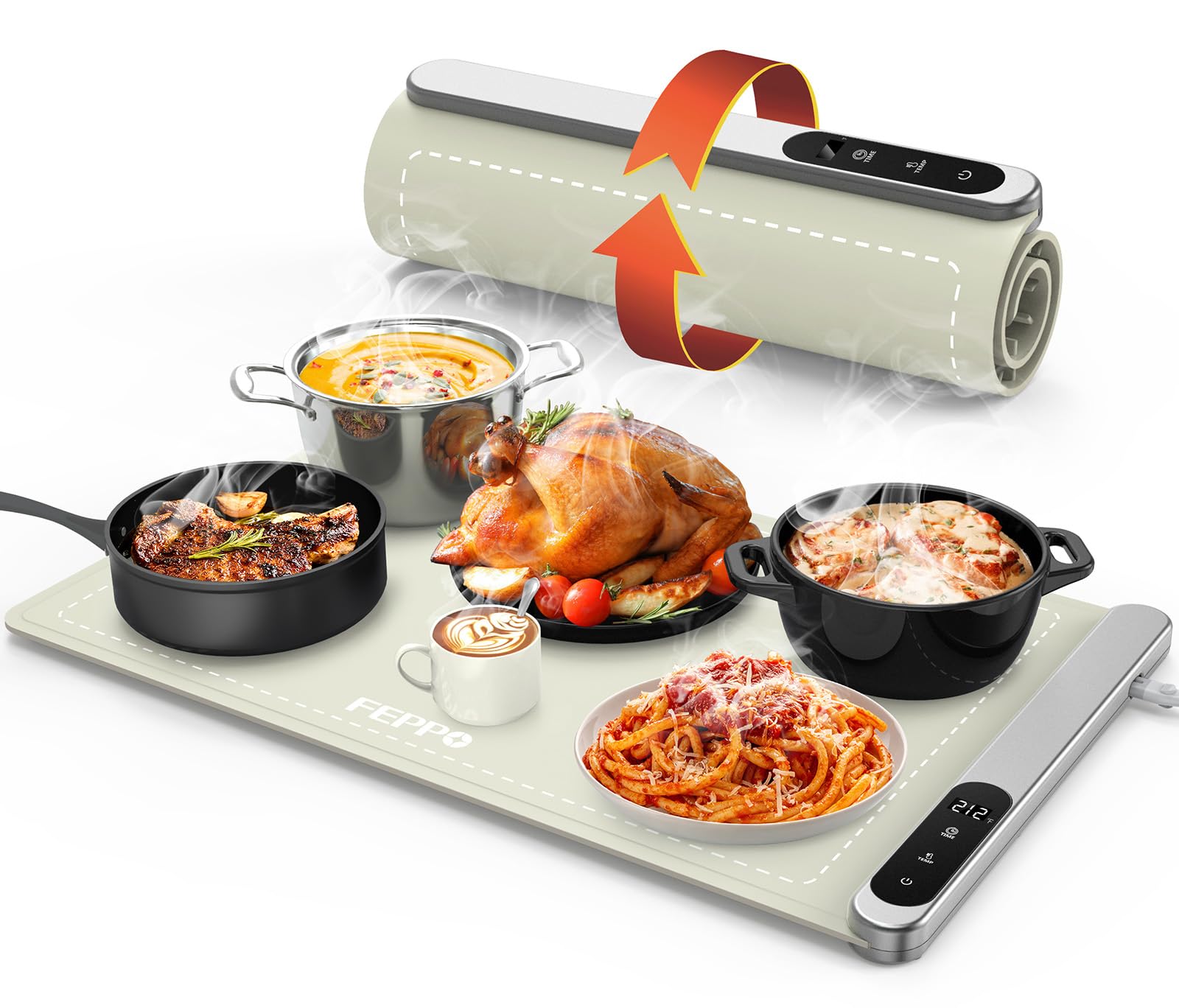 Photo 1 of FEPPO Food Warming Mat, Upgrade High-tech Graphene Heating Film, Fast Full Surface Electric Warming Tray with 6 Level Adjustable Temperature and 6 Hours Timer, Roll Up Food Warmers for Parties Buffet