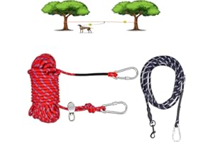 Coloch Dog Tie Out Cable for Camping, 50ft Reflective Overhead Trolley System with 10ft Dog Runner Cable Portable Dog Leads U