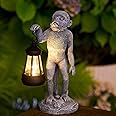 Qeeman Monkey with Solar Lantern Statues: Weather Proof Resin Chimpanzee for Garden Decor Lawn Yard Art Outdoor Figurines Sculpture - Gifts for Mom Grandma
