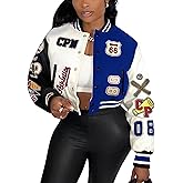 Glitrandi Varsity Jacket Women with Patches Print Cropped Bomber Leather Jacket Women 2025 S-XXL