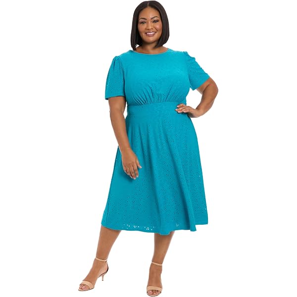 Amazon.com: London Times Women's Dresses Women's Empire Waist Three Quarter  Sleeve A-Line Midi - Keyhole Neck