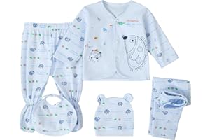 FITFIFTH POD Unisex Baby Clothes 5 Piece Layette Sets Cotton Newborn Clothes Gift Set For 0-3 Months