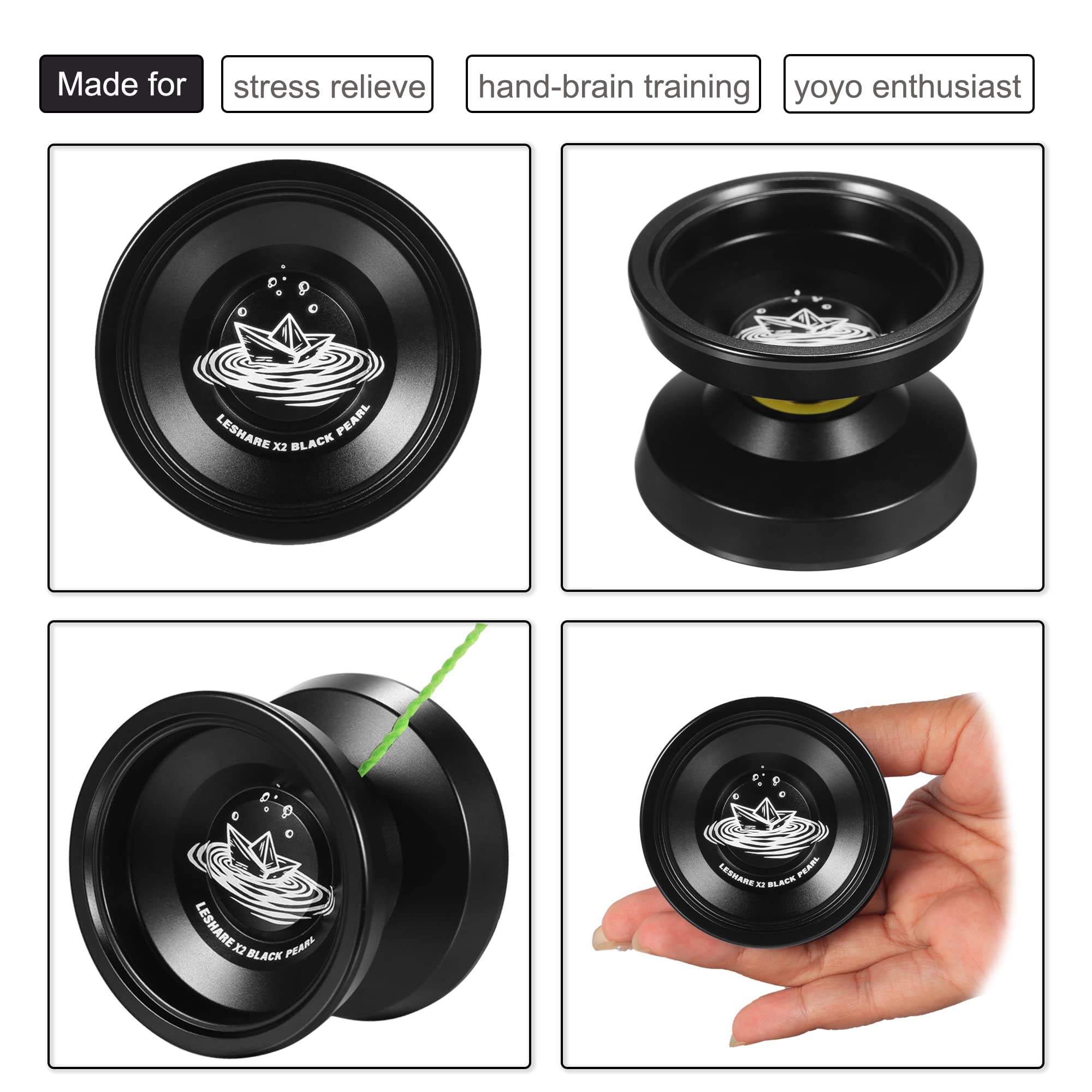 LESHARE Professional Unresponsive Yoyo for Pros and Responsive Yoyos for Kids Beginners - Replaceable Unresponsive Bearings, Gloves, and 5 Cords Included-Black