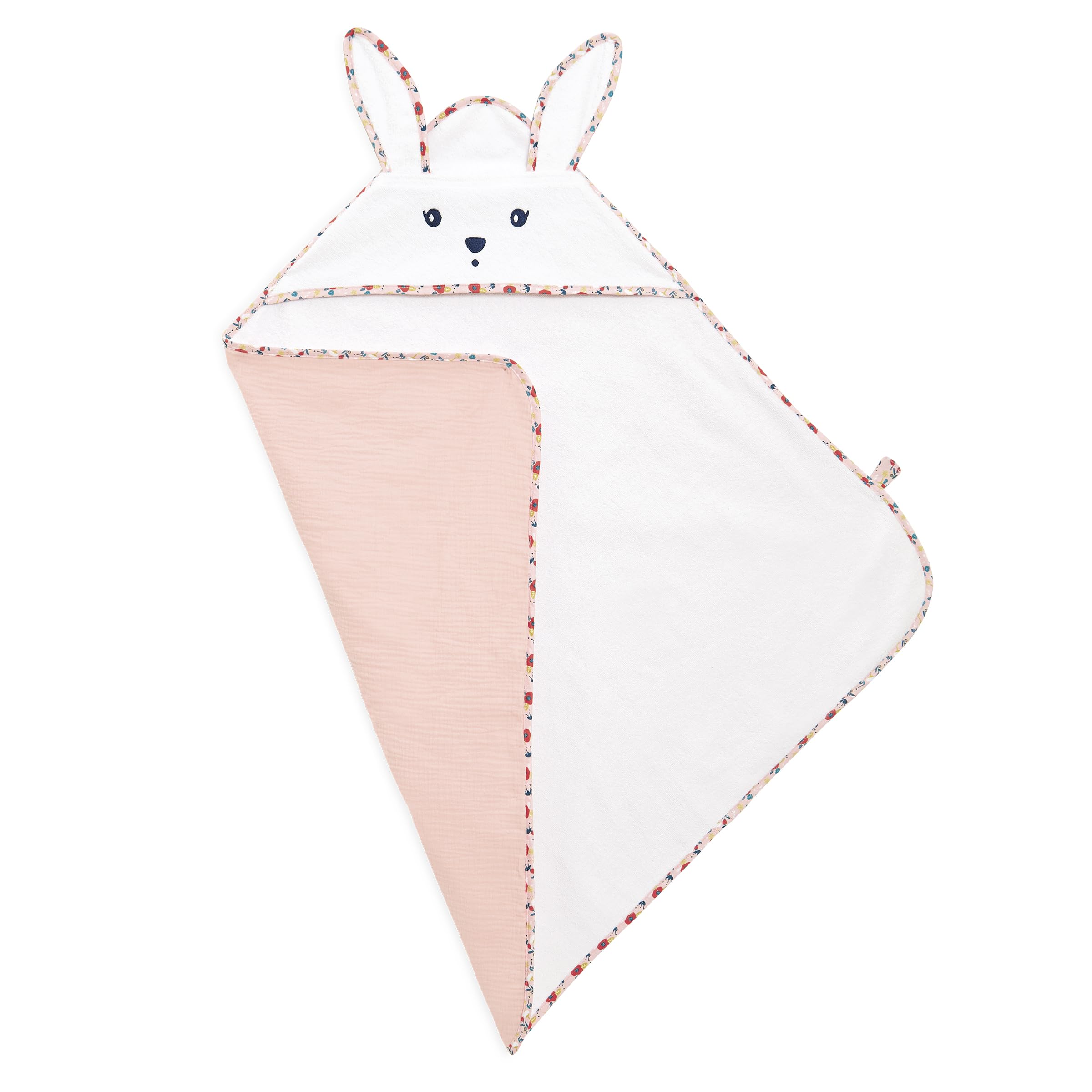 Kaloo - K'doux - Rabbit Bath Cape for Babies - Soft and Absorbent - 75 x 75 cm - Cotton Bath Towel with a Rabbit-Eared Hood - Poppy Pattern - 0 Months +, K216007