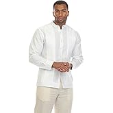 Mojito Men’s 100% Linen Mandarin Collar Resort Wedding Guayabera with Pleated Detailing