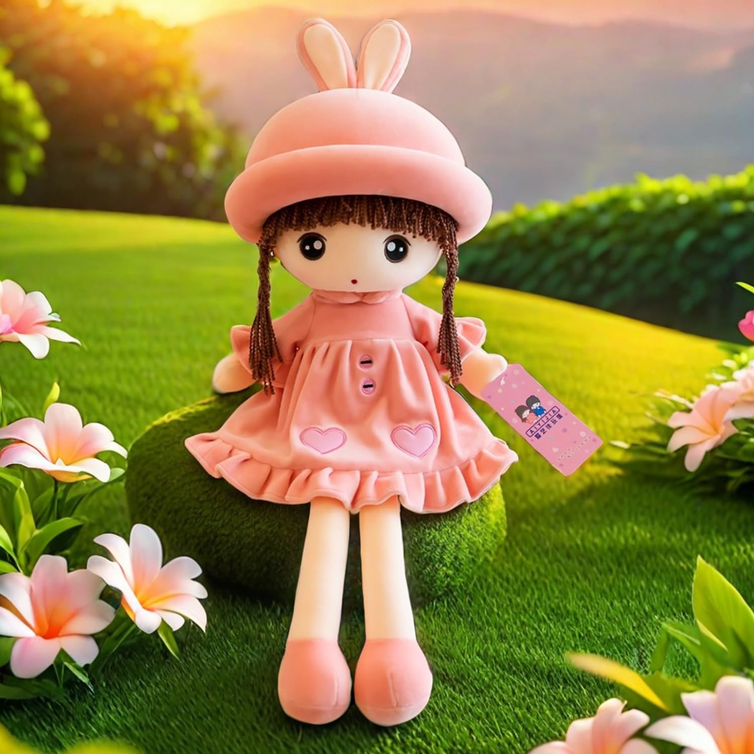 ITODA Baby Girls Rag Doll Girl Decoration Companion Toys Cute Soft Cuddly Stuffed Toy Plush Dolls Beautiful Ragdoll with Hat Skirt for Baby Kids Christmas Birthday Gift 50CM,Pink