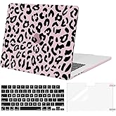 MOSISO Compatible with MacBook Air 15 inch Case 2026 2025 2024 2023 Release M4 A3241 M3 A3114 M2 A2941 with Touch ID, Plastic Leopard Grain Hard Shell & Keyboard Cover & Screen Protector, Pink