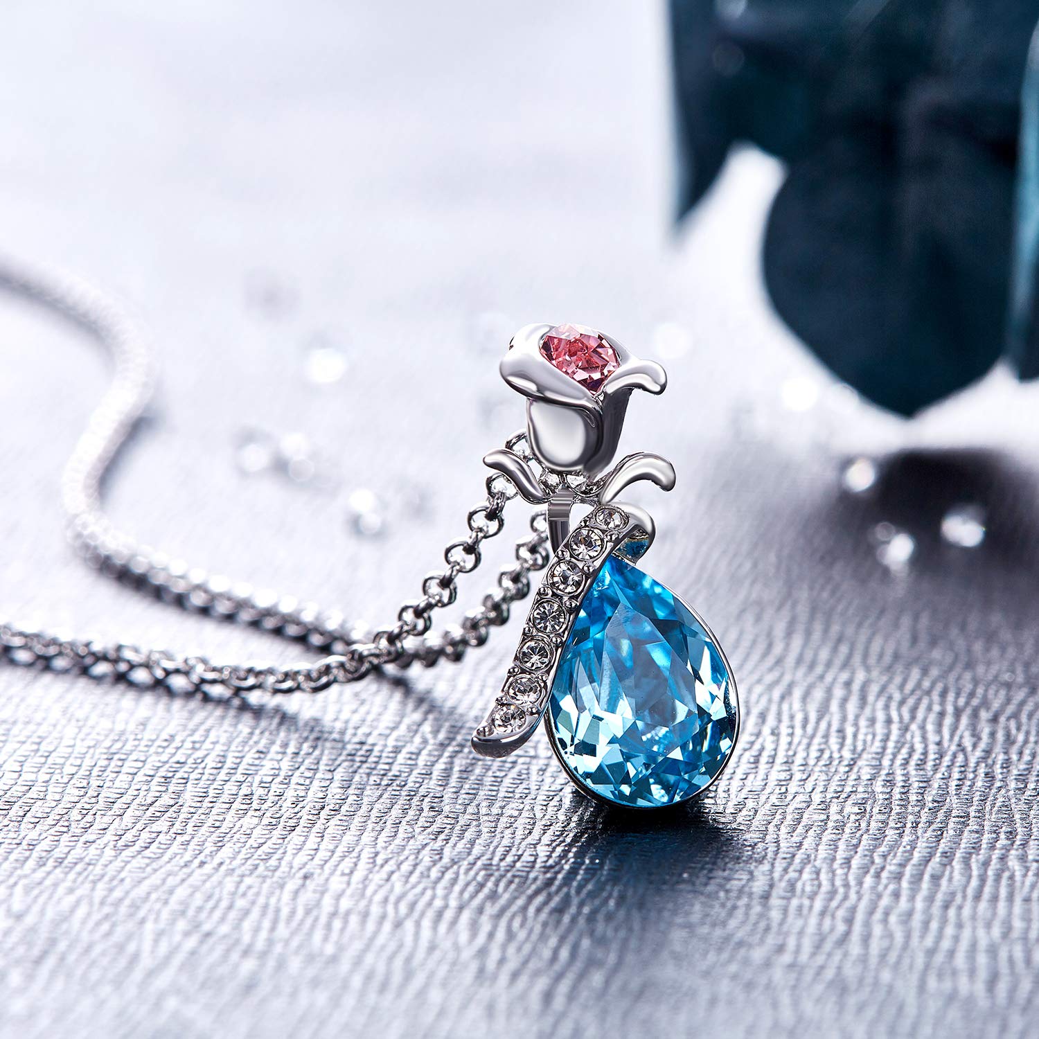 CDE Necklace Swarovski Crystal Pendant Necklaces Blue Jewelry Women