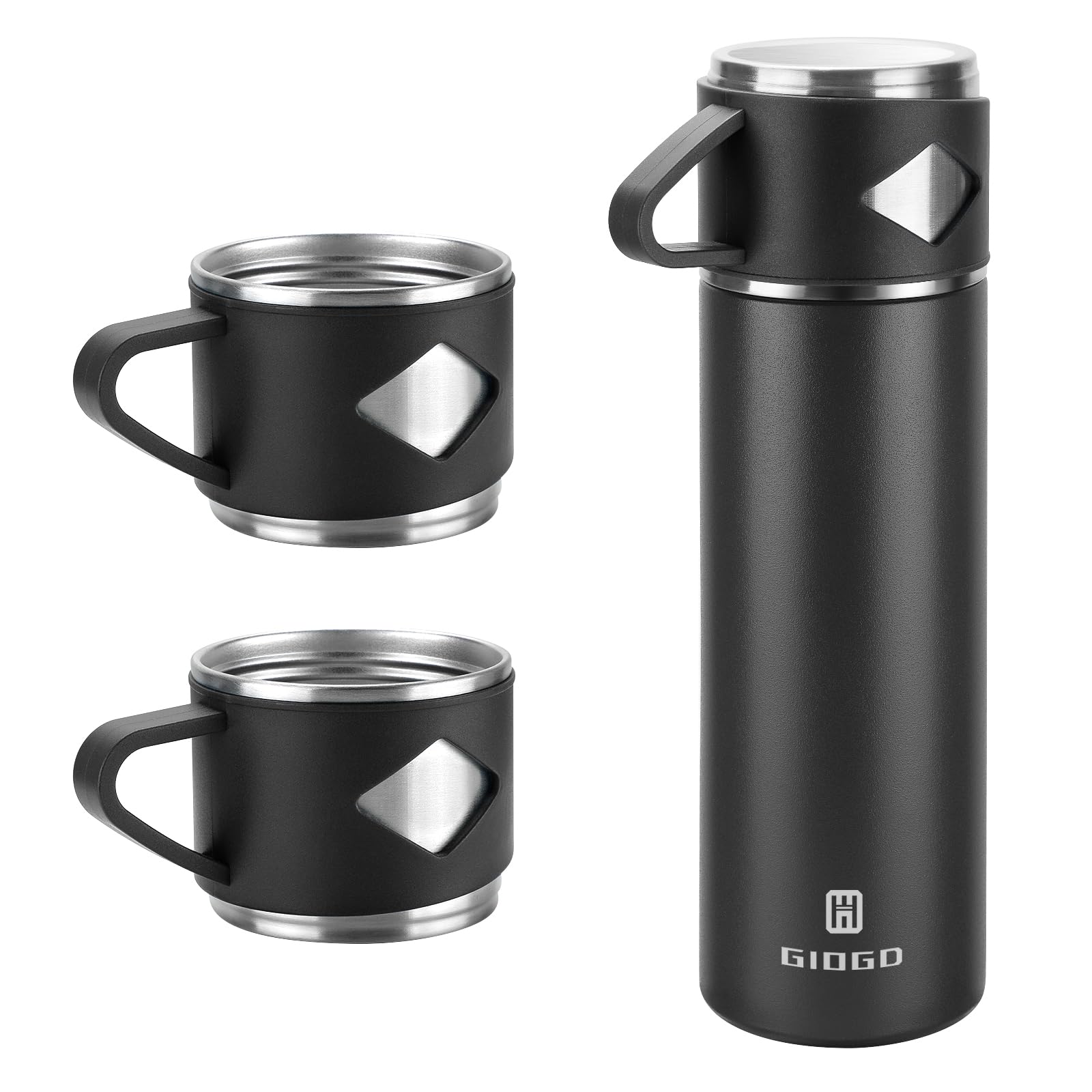Vacuum Insulated Flask 700ml/23.6oz Stainless Steel Thermo Bottle with Cup for Coffee Water Hot and Cold Drink Flasks.(Black,Set)
