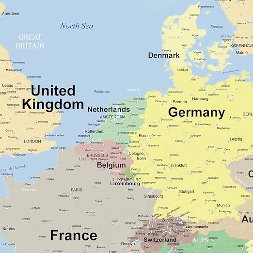 Amazon 世界地図 ヨーロッパ ポスター 大型 英語版 ラミネート加工 インテリア ビジネス 地図 文房具 オフィス用品