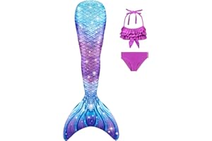 DNFUN Mermaid Tails for Swimming for Girls Mermaid Tail Costume Swimsuit Bikini Bathing Suit for Girl,Without Monofin