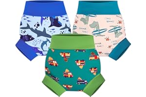 MooMoo Baby Swim Diapers 3 Pieces Reusable Washable Swimpants for Toddlers Boys Girls Swimming Lessons Green L/3-4T