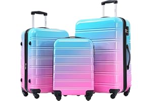 Merax Luggage Sets 3 Piece, Hardside Expandable Suitcase Set with Spinner Wheels, Lightweight Gradient Color Luggage 20+24+28 IN, Blue and Red