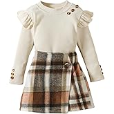 Fernvia Toddler Girl Fall Winter Clothes Ruffles Long Sleeve Shirt and Plaid Shorts Skirt Kids Little Girl 2Pcs Outfits Set