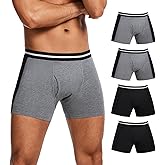 ShieldEase Men's Washable Incontinence Boxer Briefs with Fly, Cotton & Mesh Breathable Reusable Urinary Leakproof Underwear, Front & Rear Protection, 120ml Absorbency (2 Pack Black + 2 Pack Gray, M)