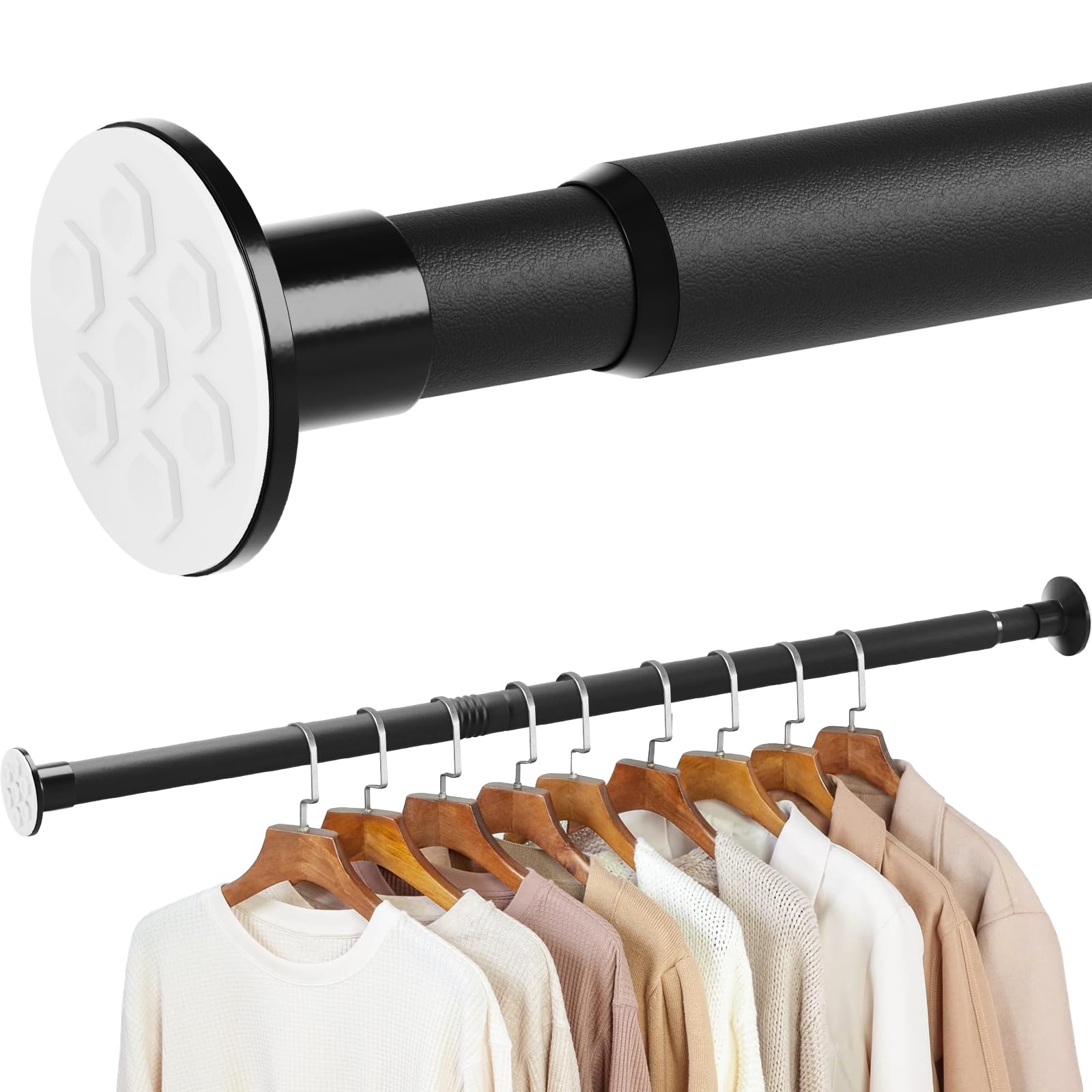 Photo 1 of No Drilling Closet Rod, 27.5-74 Inches Hanging Closet Rod for Clothes, Closet Bar & Pole Heavy-duty, Closet Rods for Hanging Clothes For Closet Wardrobes Bathroom Laundry RV Curtains,Black