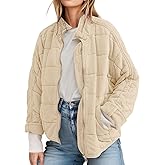 ETCYY Women's Causal Lightweight Quilted Jackets Long Sleeve Oversized Warm Winter Zip Up Coat with Pockets