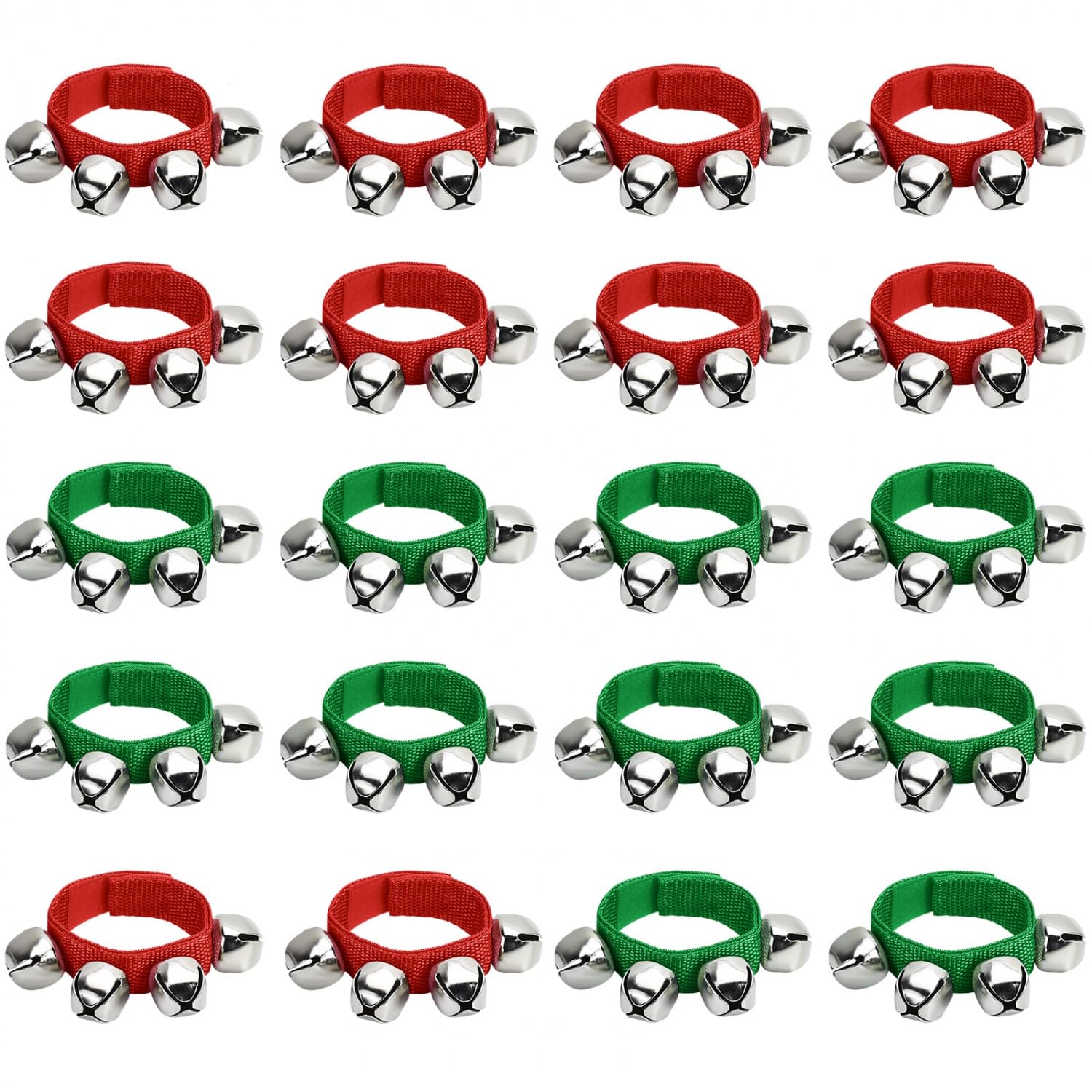 Photo 1 of YoleShy 20 PCS Jingle Bells Instrument, Wrist Bells Hand Jingle Bells, Music Bell Instrument Jingle Bell Bracelet, Ankle Bell Percussion Party Favors (Red & Green)