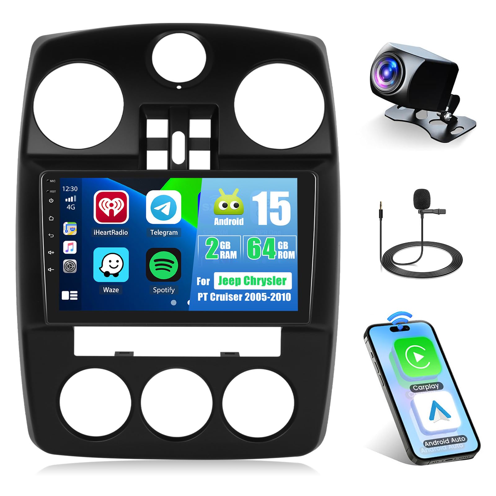 Photo 1 of [2G+64G] for Chrysler PT Cruiser 2005-2010 Android Car Stereo with Wireless Carplay Android Auto, 9 Inch HD Touch Screen Radio with GPS WiFi Bluetooth FM/RDS EQ SWC