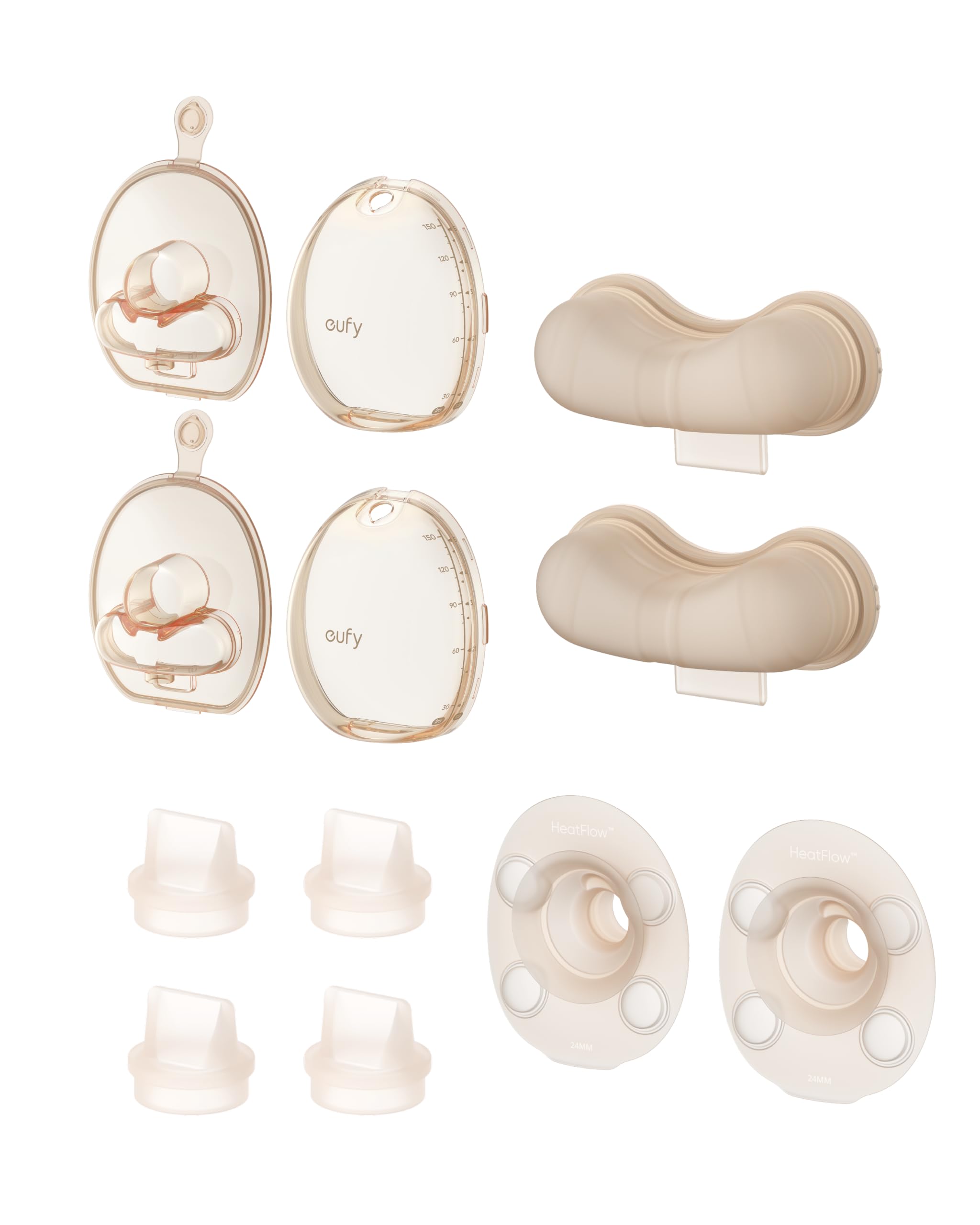 eufy Wearable Breast Pump S2/S2 Pro 5oz Milk Container & 24mm Flange & Diaphragm (2-Pack) & Duckbill Valves (4-Pack) (Bundle)