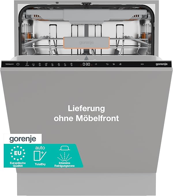 Gorenje GV16B Vollintegrierbar Geschirrspüler/60 cm/8 Programme/16 Maßgedecke/Europäische Qualität/Total AquaStop/TotalDry/Intensive Reinigungszone/BottleWash/FlexUse/Einbaumaße(BxHxT): 60× 82×55,5 cm