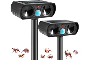 JAHYELEC 2025 Deer Repellent Device Ultrasonic Animal Repellent Outdoor Solar Animal Repeller with Motion Detection Waterproof Cat Deterrent Outdoor to Scare Rabbit Squirrel Skunk Fox Raccoon(2PACK)