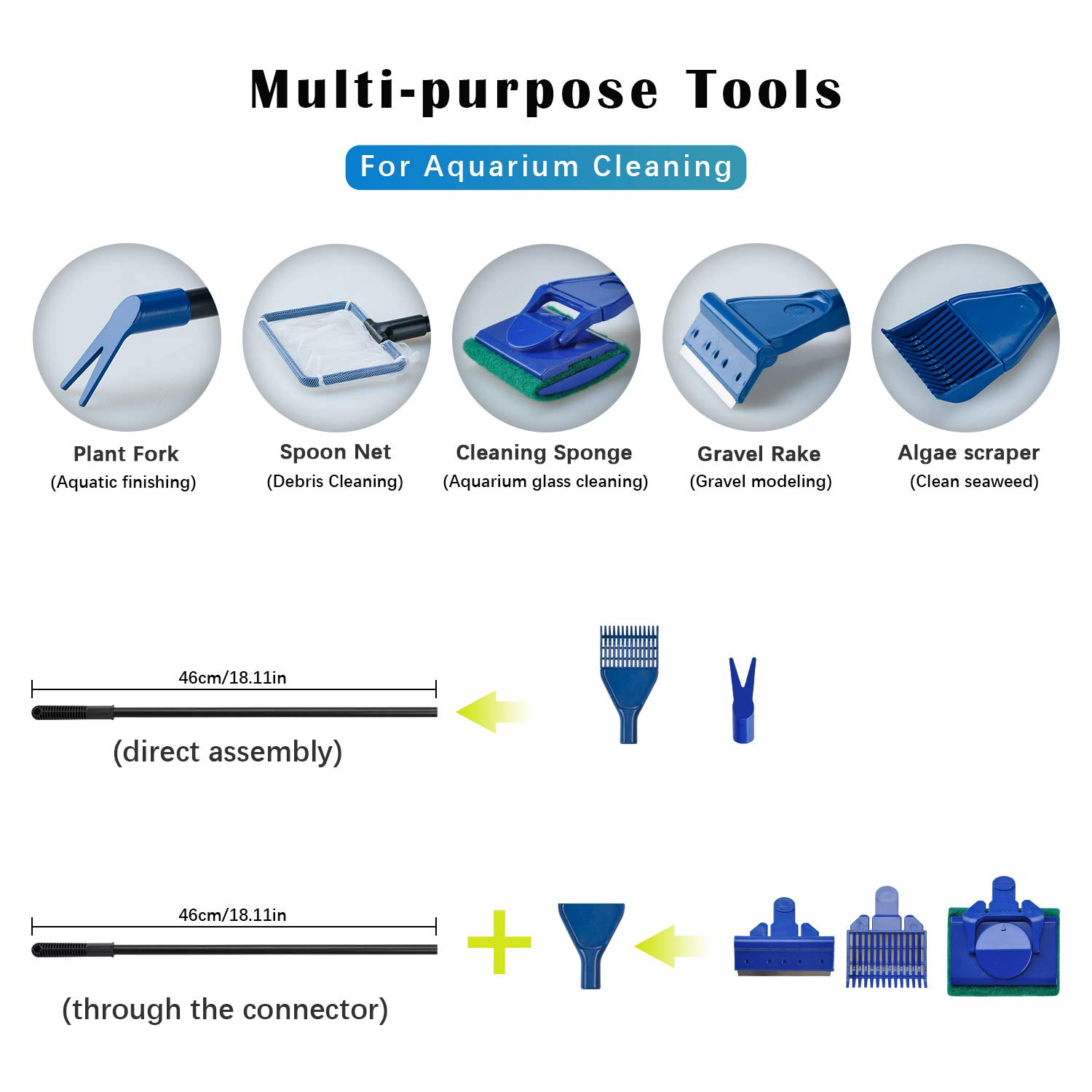 Lysport 5 in 1 Complete Aquarium Fish Tank Cleaning Set Fish Net + Rake
