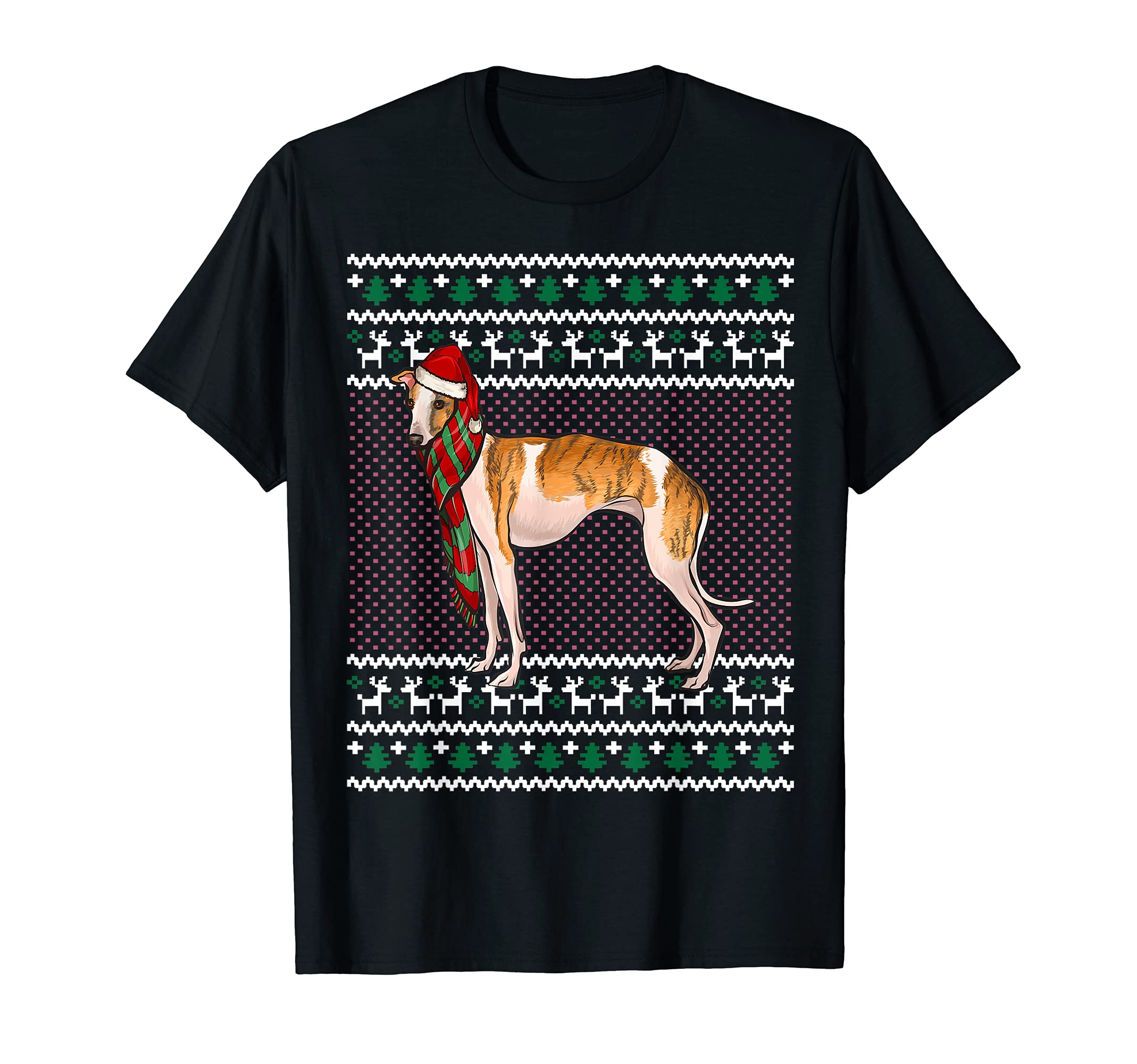 Xmas Whippet Dog Santa Hat Ugly Christmas T-Shirt