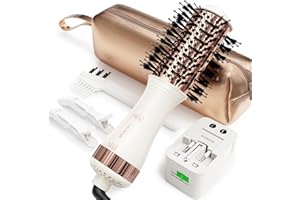 Travel Blow Dryer Brush in one, Dual Voltage Mini Hot Air Brush, Hair Trends Nano Titanium 2 Inch One Step Hair Dryer and Styler Volumizer Oval Shape