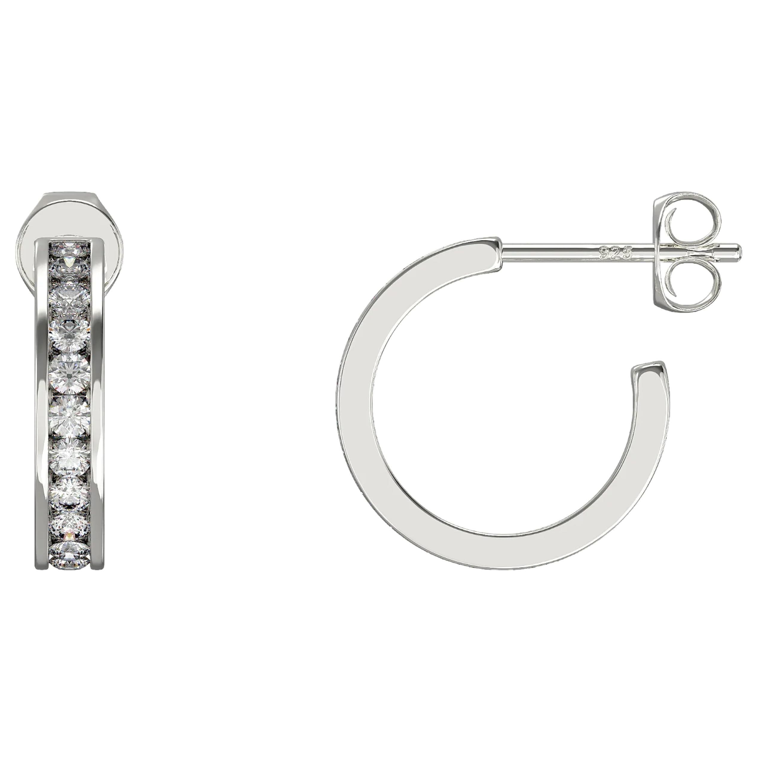 Aeon Diamante Hoop Earrings | 925 Sterling Silver | AAA Cubic Zirconia | Polishing Cloth Included | 12mm Half Hoop | Hypoallergenic