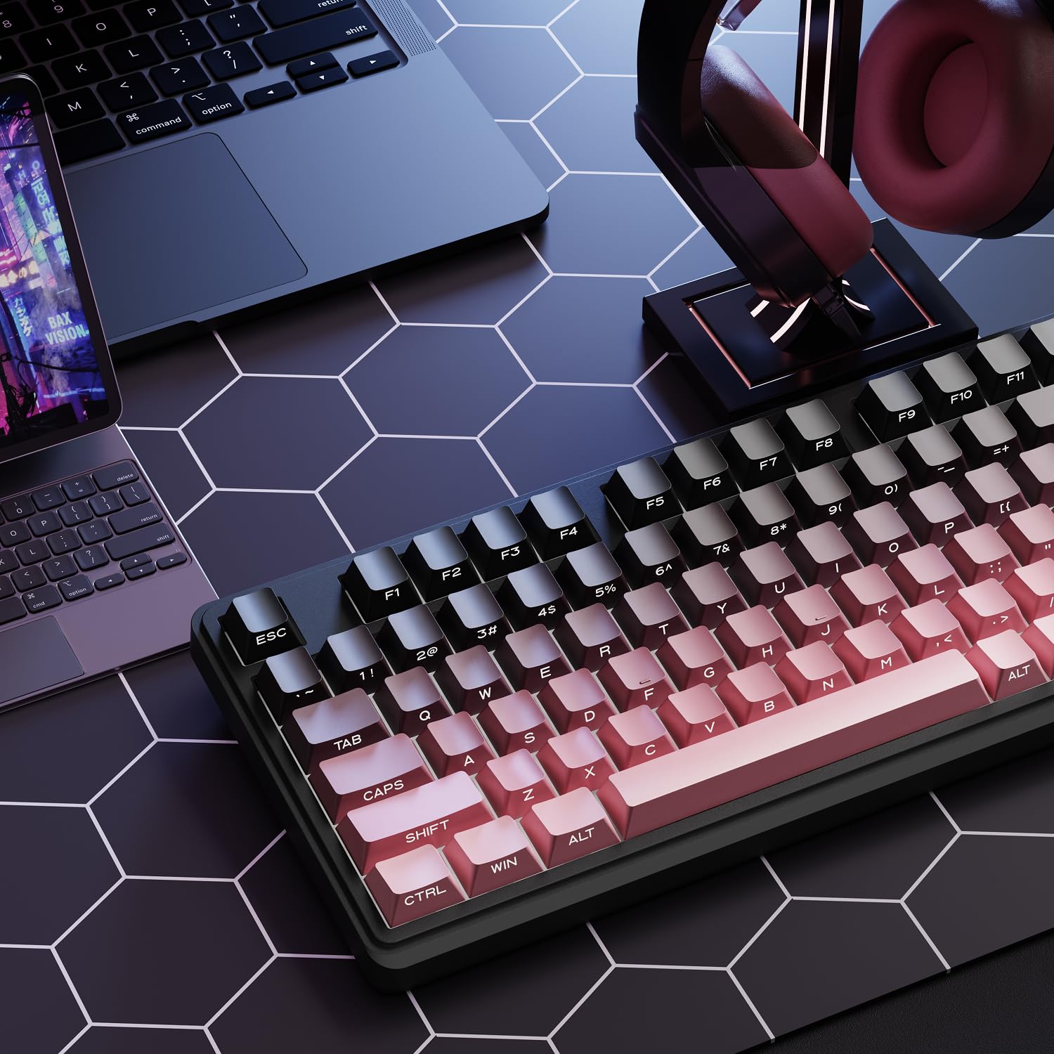 Photo 1 of (USED/FAIR) EWEADN V102 Wireless Keyboard, 99 Keys Membrane Gaming Keyboard with Smart Display & Knob, Bluetooth/2.4GHz/USB-C Computer Keyboards, Wireless RGB Keyboards for MAC Xbox PC Gamer-Gradient Pink