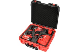 HOSOCASE Case for Milwaukee M12 Impact Driver & Drill Set - Tool Box for Milwaukee Fuel Tools Combo Kit, Tool Bag for Drill/Impact Driver/Battery & Charger (Case Only) (Black & Red)