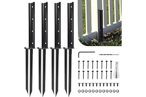 Upgraded Fence Post Repair Kit 4 Pack, Thickened Fence Post Repair Stakes for 4x4/6x6 Wood Posts, Heavy Duty Steel Fence Post Anchor Stabilizer for Fixing Tilted/Broken Wooden Fence Post Support
