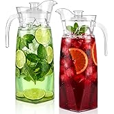 Elsjoy 2 Pack 42 oz Plastic Pitcher with Lid, Clear Acrylic Water Pitcher Unbreakable Beverage Drink Container for Iced Tea, Lemonade, Juice