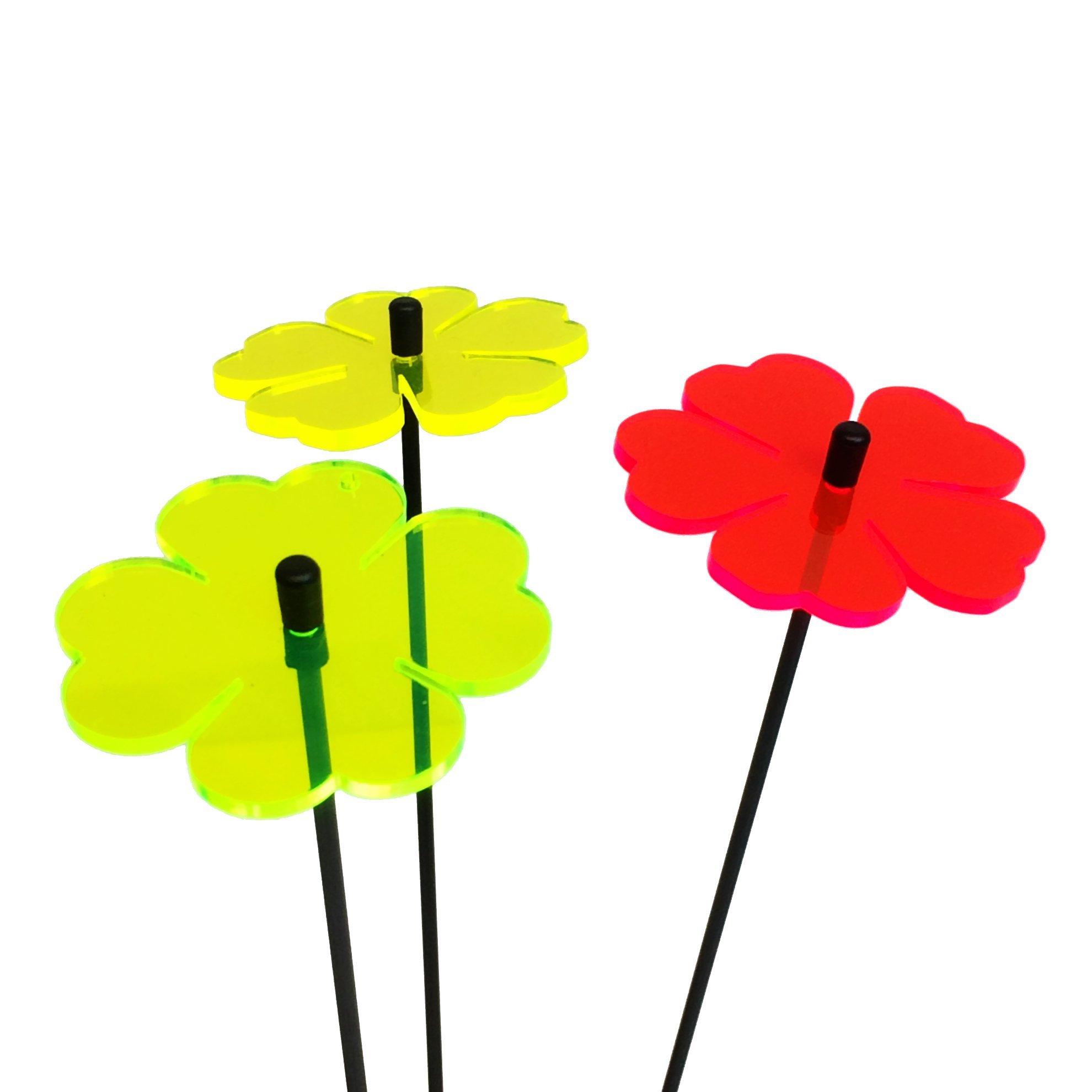 Sun Catcher Garden Decor Ornaments Double Blossoms Set of 3 Decorative Garden Stakes 25cm/10'' high Outdoor Accessory, Great Gardeners Gift, Colour:red/yellow/green