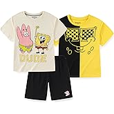 SPONGEBOB SQUAREPANTS Nickelodeon Boys 3 Piece Short Sleeve T-Shirt and Shorts Set for Big Kids