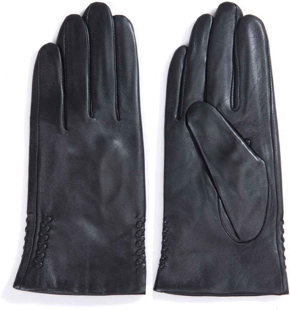 MATSU Women Winter Leather Gloves,Warm,Lambskin,With Long Fleece lining M9114