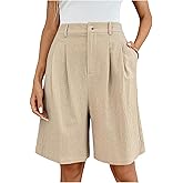 SHENHE Women's Bermuda Shorts Dressy High Waisted Wide Leg Pleated Dress Shorts with Pockets
