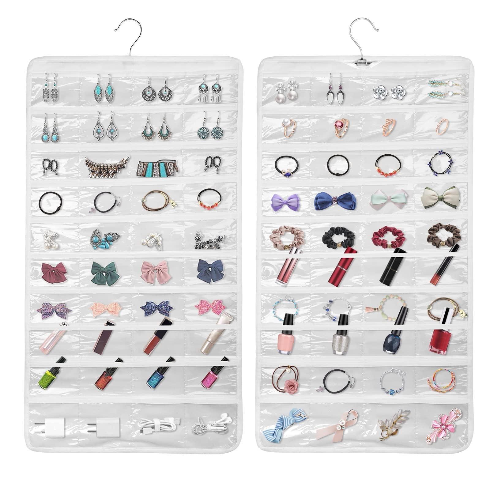 Linkstyle 160 Pocket Hanging Jewellery Organiser, Double-Sided Travel Jewelry Storage Roll, Jewelry Holder Bag with Hook, 2 PCS