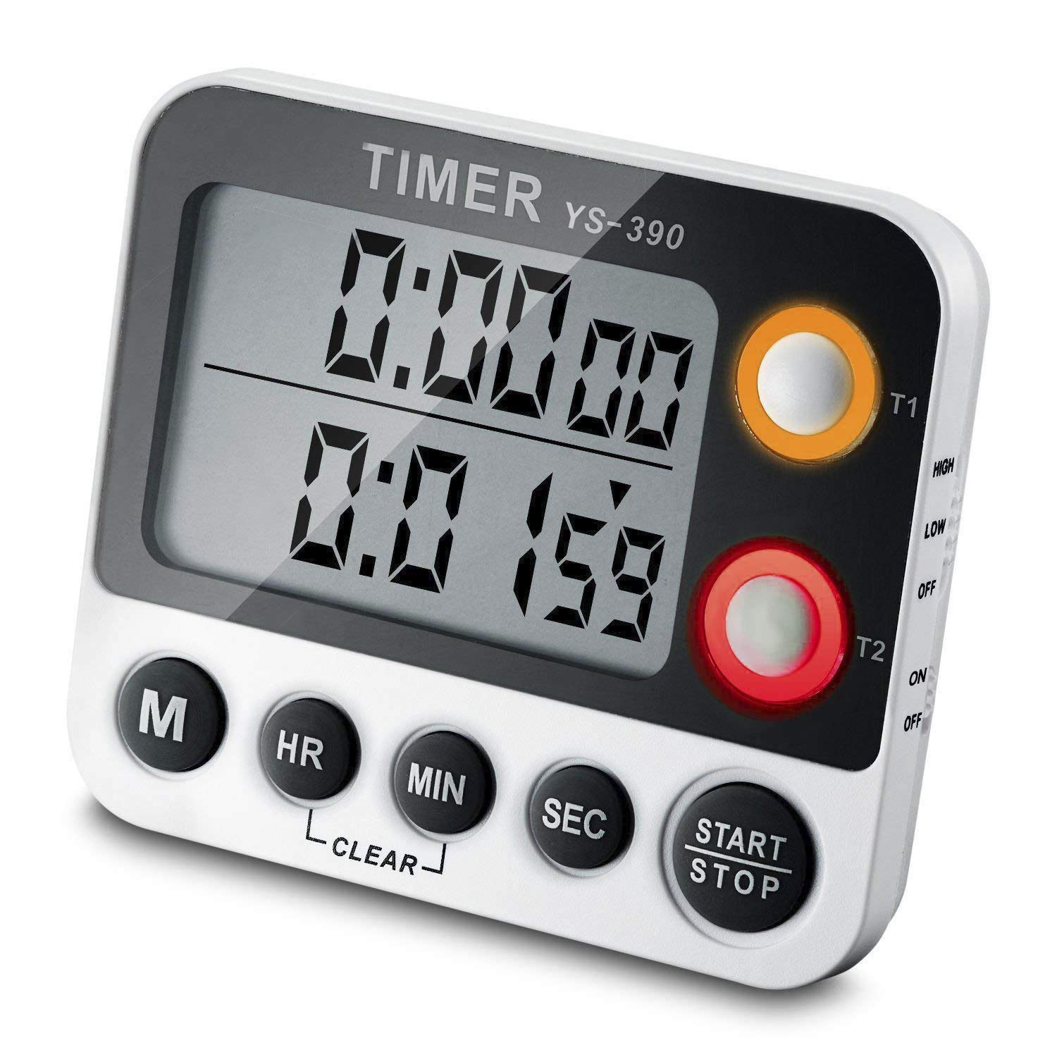 KaKille Digital Timer 100 Hour Dual Count Down and Count Up Kitchen Timer with Magnet Hanging Bracket Large LCD Display Loud Alarm