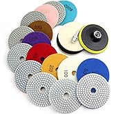 4 Inch Diamond Polishing Pads with 5/8’’-11 Backer Pad, 12PCS Wet/Dry Granite Stone Polish Pad Kit for Drill, Grinder, Polish