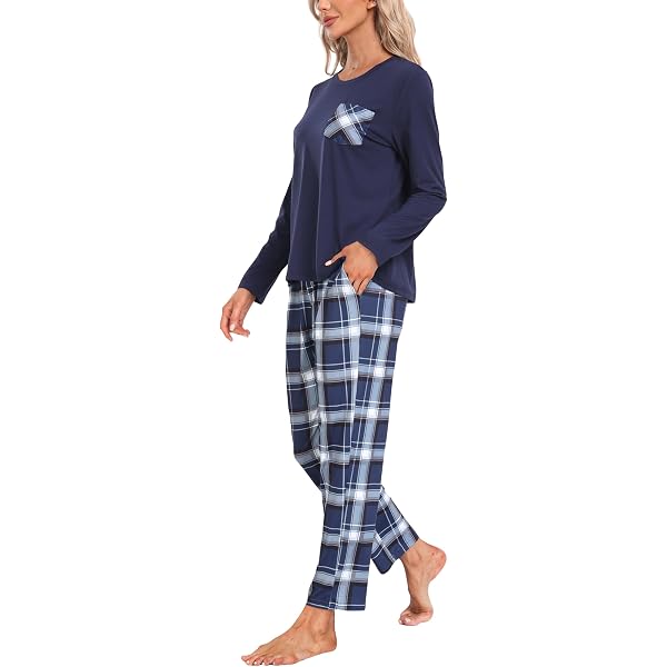 MoFiz Women's Pajama Set - V-Neck Long Sleeve Top & Pants Lounge Set, Soft Bamboo Viscose Sleepwear