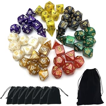 SmartDealsPro 7 x 7-Die Series 7 Colors Symphony Dungeons and Dragons DND RPG MTG Table Games Dice with Free Pouches
