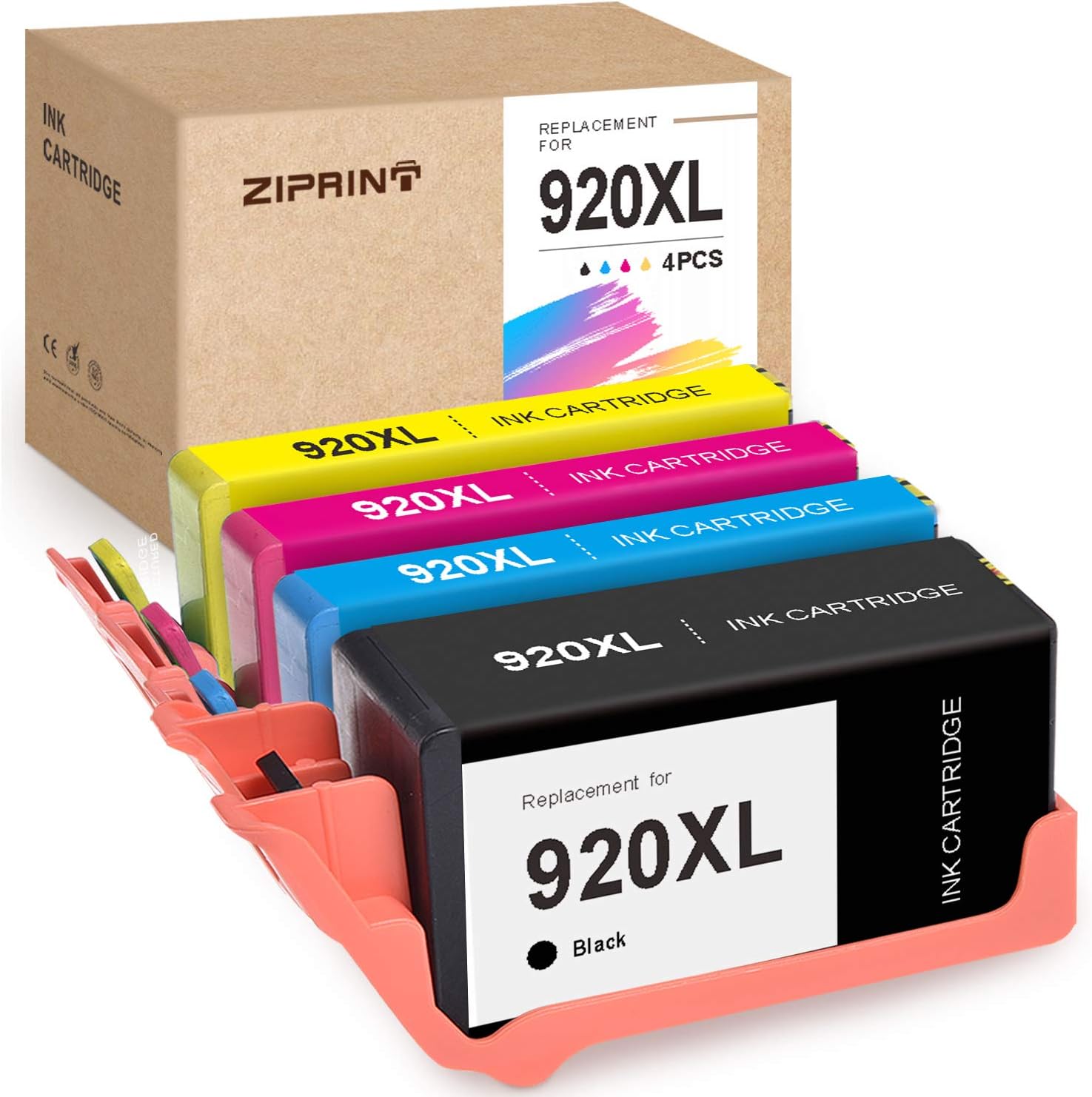 ZIPRINT Compatible Ink Cartridge Replacement for HP 920XL 920 XL use for Officejet 6000 6500 6500A 7000 7500A (Black, Cyan, Magenta, Yellow, 4-Pack)