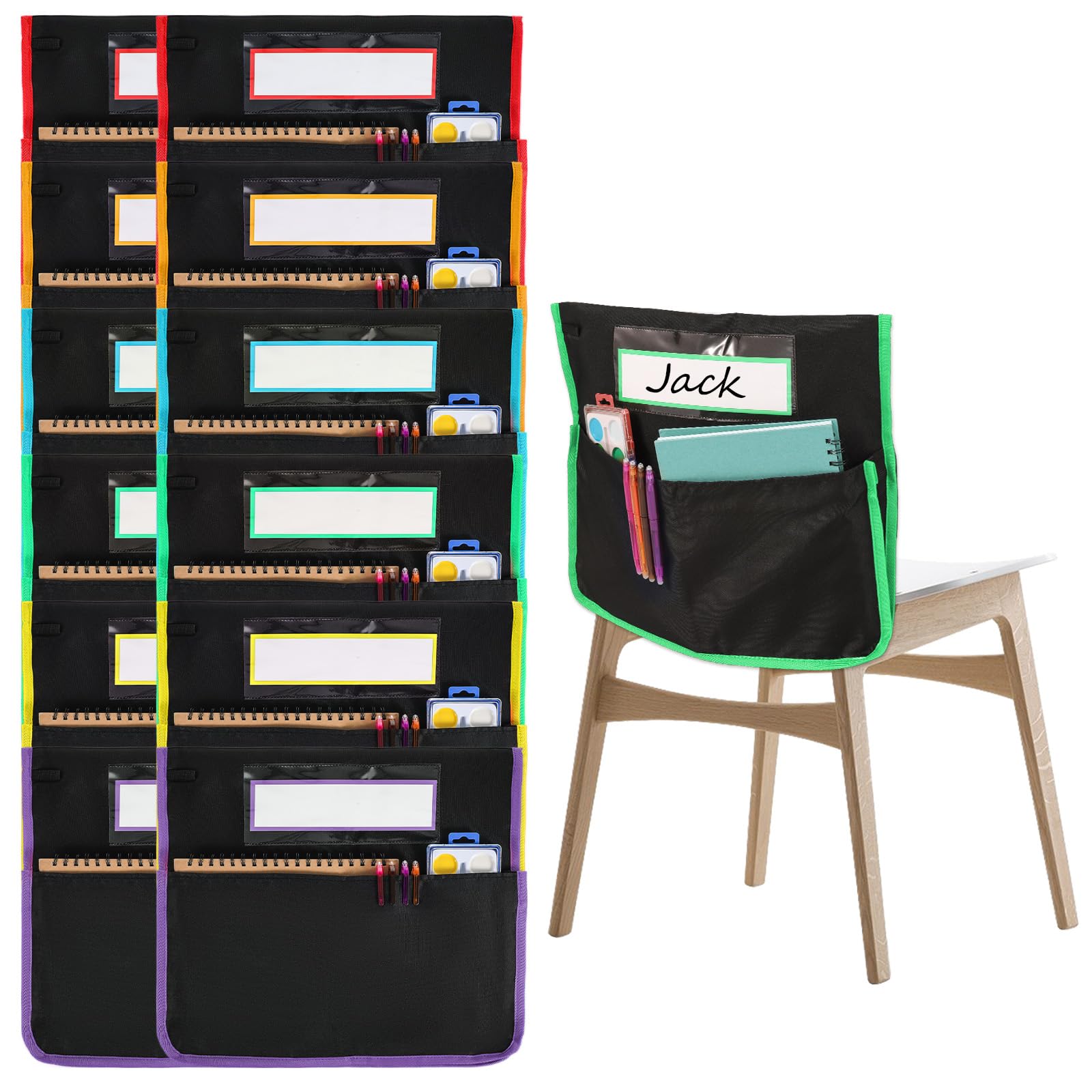 12 PCS Chair Pockets for Classroom, 39x42cm 6-Color Classroom Chair ...
