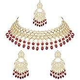 I Jewels Gold Plated Indian Wedding Bollywood Kundan Pearl Choker Necklace Jewellery With Dangle Earrings Set For Women (K7262)