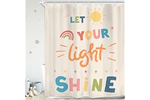 Homewelle Kids Quotes Shower Curtain Set Inspirational Cartoon Colorful Let You Light Shine Classical 60Wx72H Inch English Letter Sun Simple for Child Waterproof Polyester Fabric Bathroom Bathtub