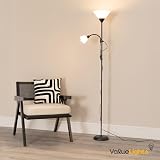 MiniSun Modern Black Brushed Chrome 2 Way Floor Lamp Mother Father Child view 5