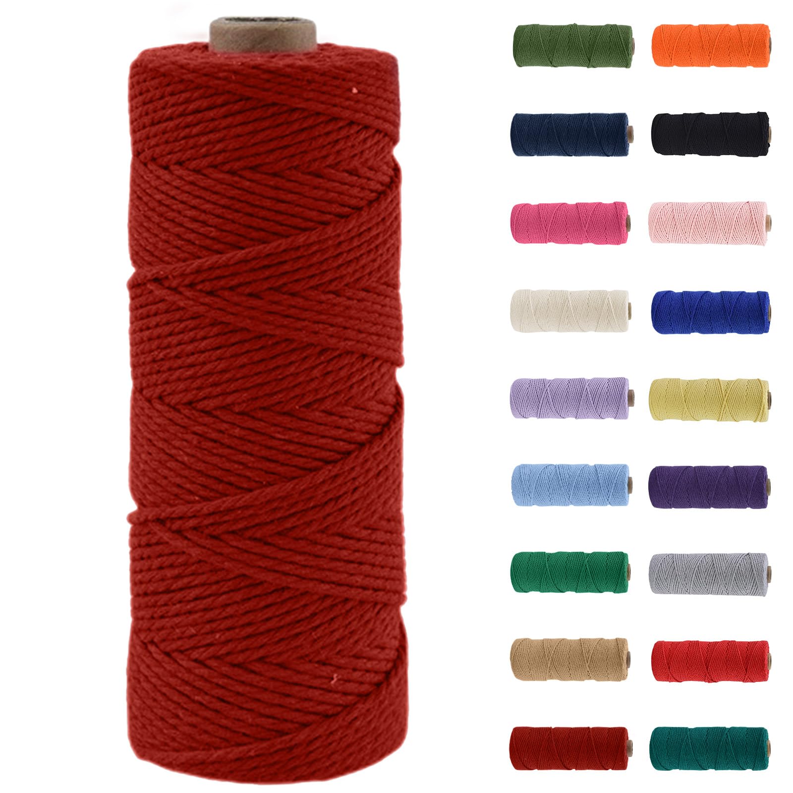 MORAINJAY 2mm Macrame Cord 100m, Wine Red Macrame Cotton Cord Twine Rope Craft String, Burgundy Natural Cotton Rope for Macrame Art, DIY Crafts Gift Wrapping - 16 Vibrant Colors, Soft & Chemical-Free — image 1